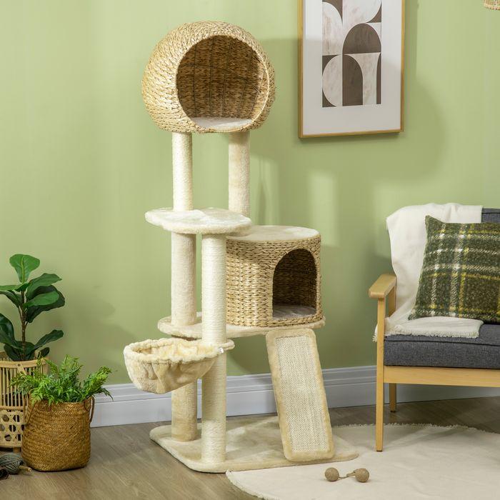 Actual product image Swisshandel24 Scratching post, 150 cm, cat tree with cat house, climbing tree with hammock and ramp, cat (150 cm, Brown, Cream)
