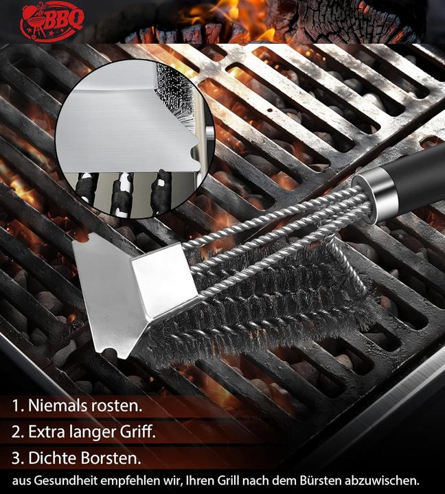 Produktbild Mara Vital Grillbürste mit extra langen Edelstahlborsten, Edelstahlspatel und wärmeisoliertem PP-Griff (35 cm)
