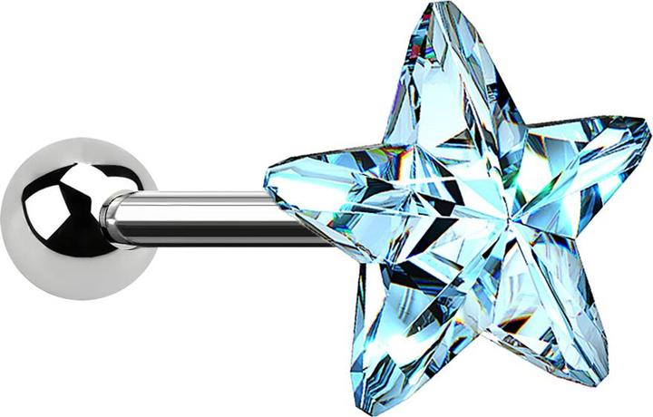 Actual product image Star Piercing Micro Barbell silber mit Stern aqua (Surgical steel 316L, without brass)