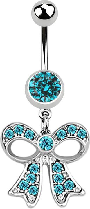 Produktbild Star Piercing Banane silber mit Anhänger Masche aqua (Chirurgenstahl 316L, ohne Messing)