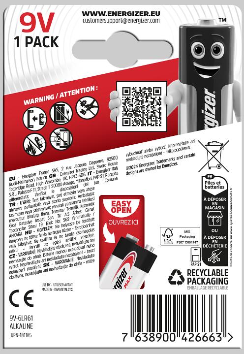 Produktbild Energizer Max Alkaline (1 Stk., 9V Block)