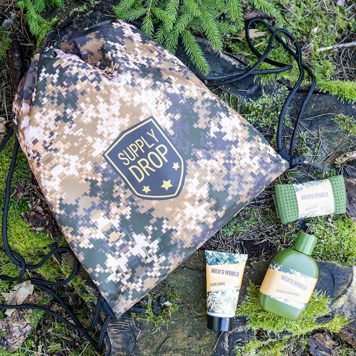 Actual product image Accentra MEN'S WORLD bath set in gym bag with camouflage print, incl. 200ml Body Wash, 75ml After Shave Balm (Shaving set)