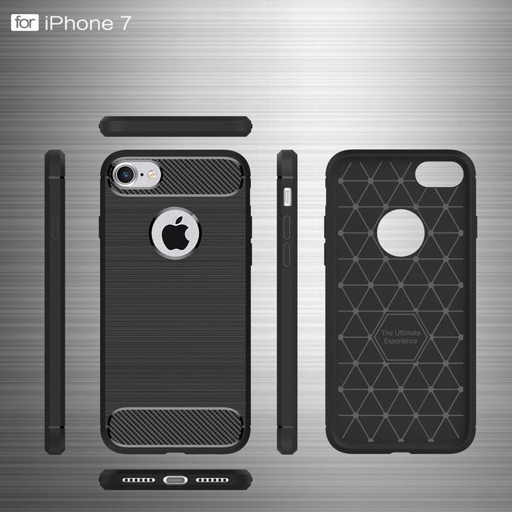 Produktbild König Design Apple iPhone 7 Plus TPU Case Carbon Fiber Optik Brushed Motiv Schutz Hülle Grau (Apple iPhone 7 Plus)