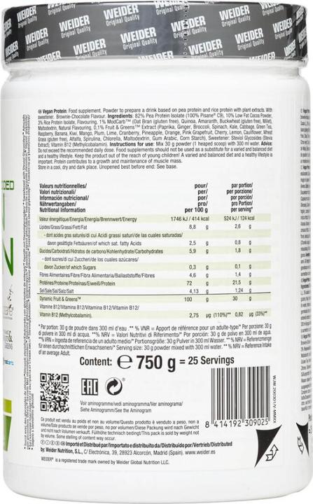 Valori nutrizionali e ingredienti Weider Proteine vegane (Fragola, 750 g)