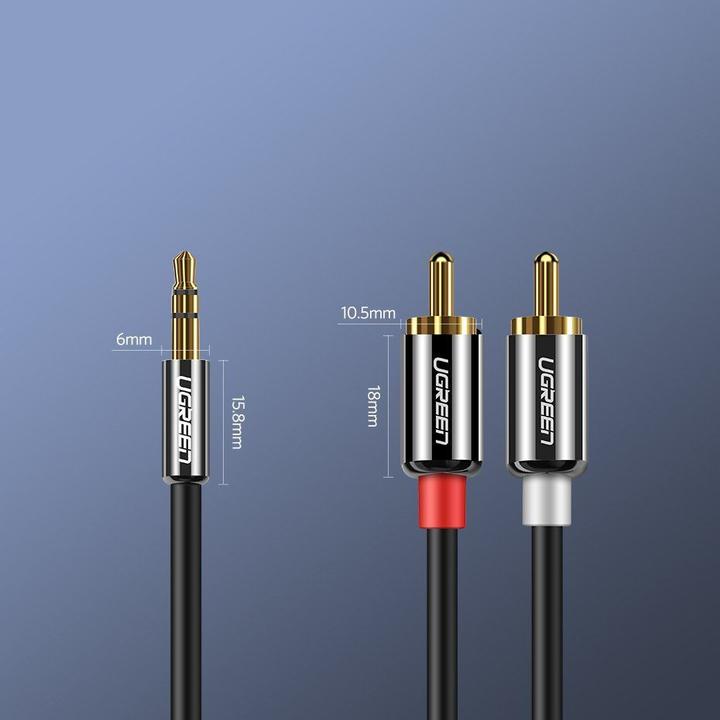 Actual product image Ugreen audio cable 3.5 mm mini jack - 2RCA 3m black (10590) (3 m, 3.5mm jack (AUX))