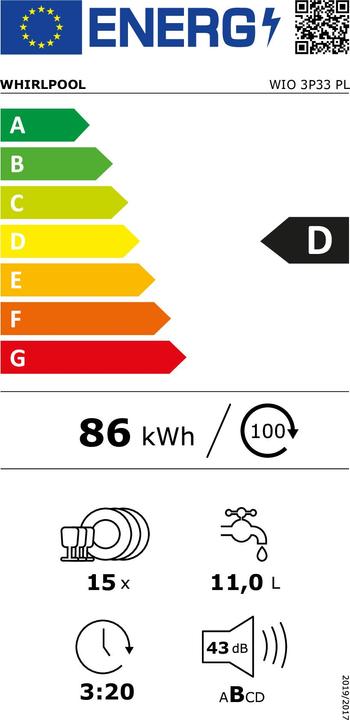 Etichetta energetica Whirlpool WIO 3P33 PL