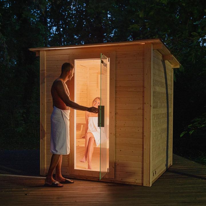 Produktbild Home Deluxe Saunahaus Outdoor MACAH L- 221 x 217 cm für 4 Personen - Sauna mit 6kW Ofen