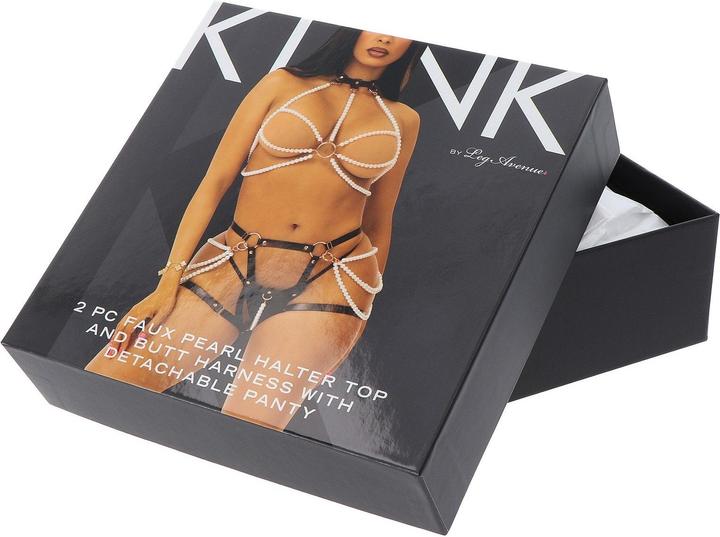 Actual product image Leg Avenue Faux Leather Halter Harness - Black/White (M)