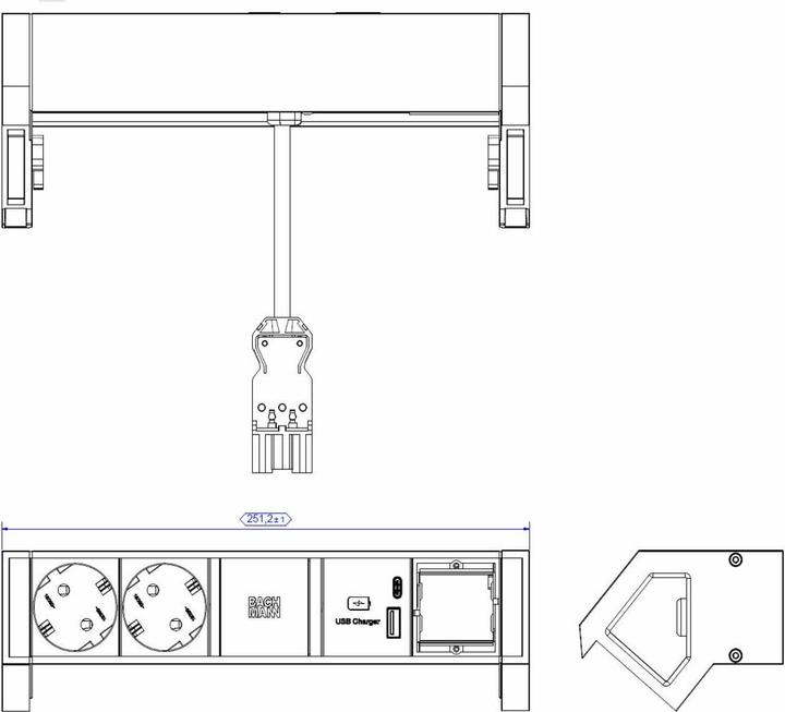 Actual product image Bachmann DESK2 2xCEE7/3 1xUSB A&C 22W (2 x, GST18, 0.20 m)