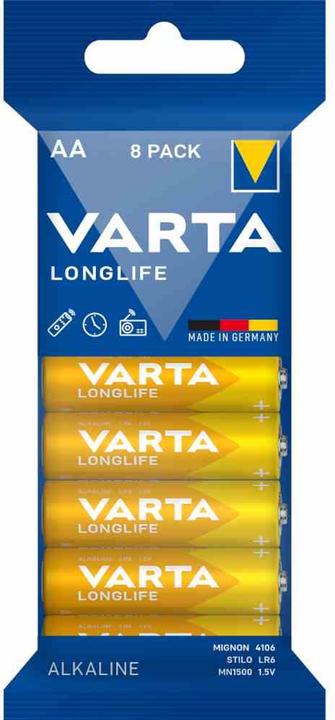Actual product image Varta 1x8 Longlife AA LR 6 Film packaging (8 pcs., AA, 2800 mAh)