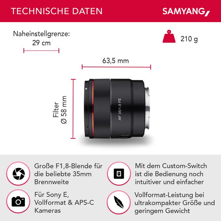 Image du produit Samyang AF 35mm f/1.8 Sony E-Mount (Sony E, Plein format)