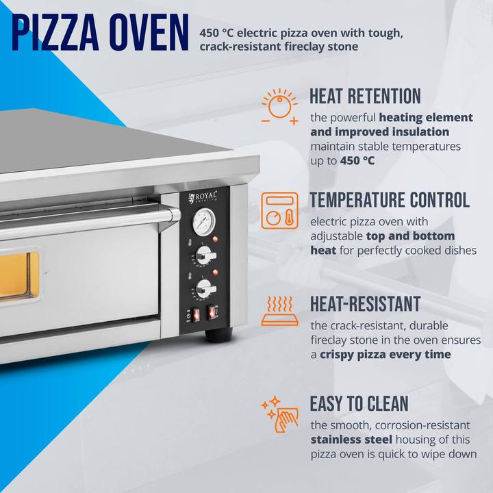 Produktbild Royal Catering Elektro-Pizzaofen 1 Backkammer 450 °C Ober-/ Unterhitze für 6 Pizzas mit Ø 33 cm (Pizzaofen Elektro)