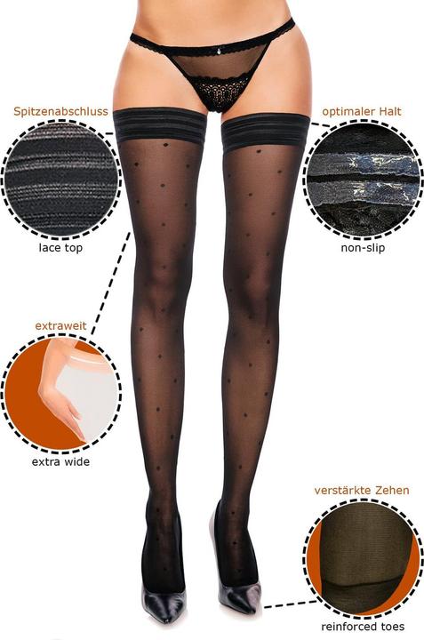 Actual product image Glamory Dotty 30 stay up stockings, colour black, size 56-58 (30 DEN, 56 - 58)