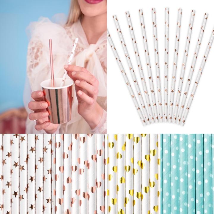 Immagine prodotto Partydeco Cannucce di carta - Cuori rosa-oro (10pz) (10 x)