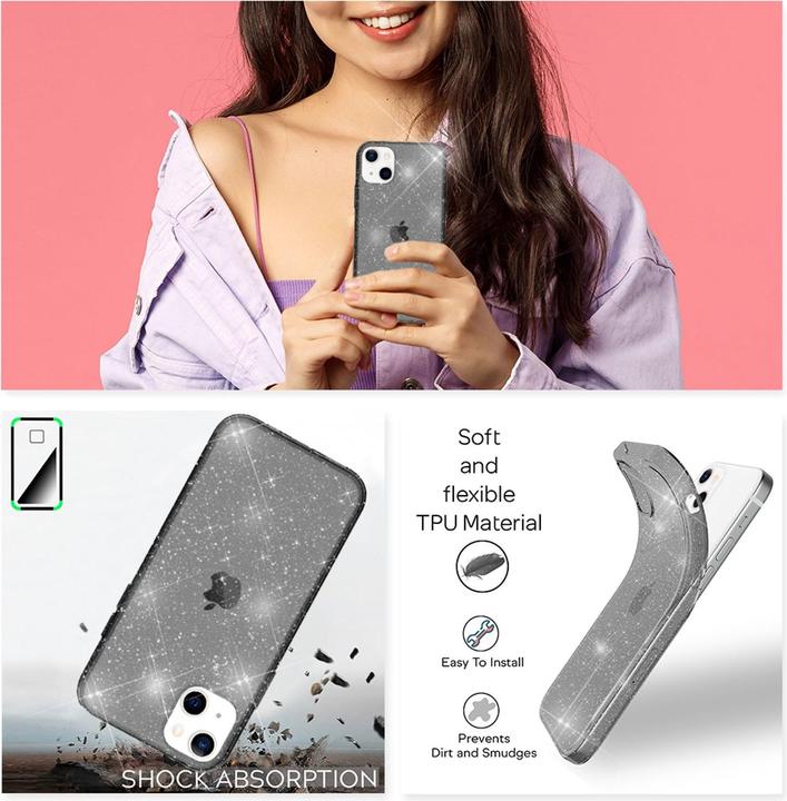 Actual product image Nalia Clear glitter silicone cover (Apple iPhone 13 mini)