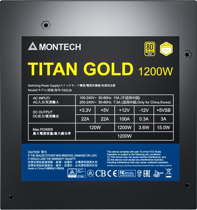 Produktbild Montech Titan 1200W - 80 PLUS & Cybenetics Gold, modular, PCIe 5.0 - 1200 Watt (1200 W)