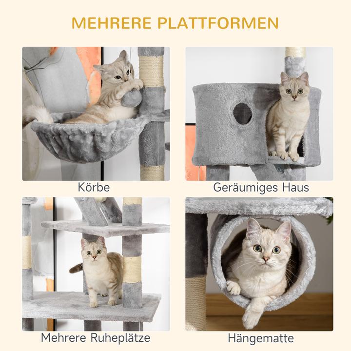 Produktbild PawHut Kratzbaum deckenhoch (260 cm, Hellgrau)