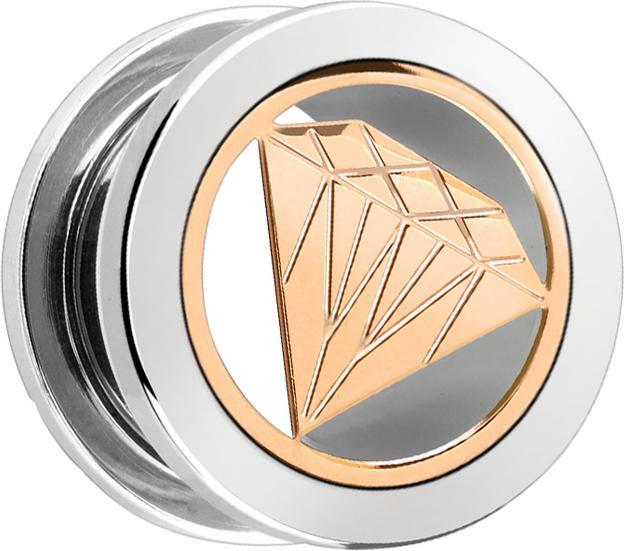 Produktbild Star Piercing Flesh Tunnel silber mit rosegoldenem Diamant (ohne Messing, Chirurgenstahl 316L)
