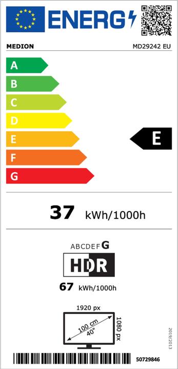 Energy Label Medion LIFE P14031 (MD 29242) Android TV™ (40", LCD, Full HD)