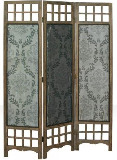 Actual product image Homestyle4u 3 part screen room divider wood partition brown grey pattern fabric Spanish wall