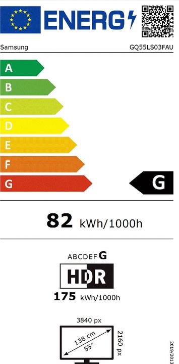 Label énergétique Samsung TV GQ55LS03FAUXZG (55", Le cadre, QLED, 4K, 2025)