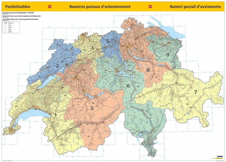 Actual product image Zip code map Switzerland Poster 1:260 000