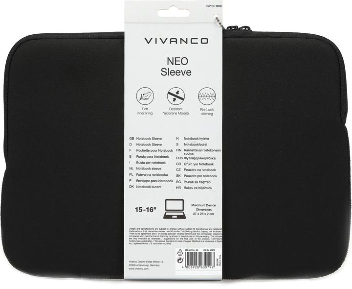 Actual product image Vivanco NEO Notebook Sleeve for 15-16" devices, black neoprene (16")