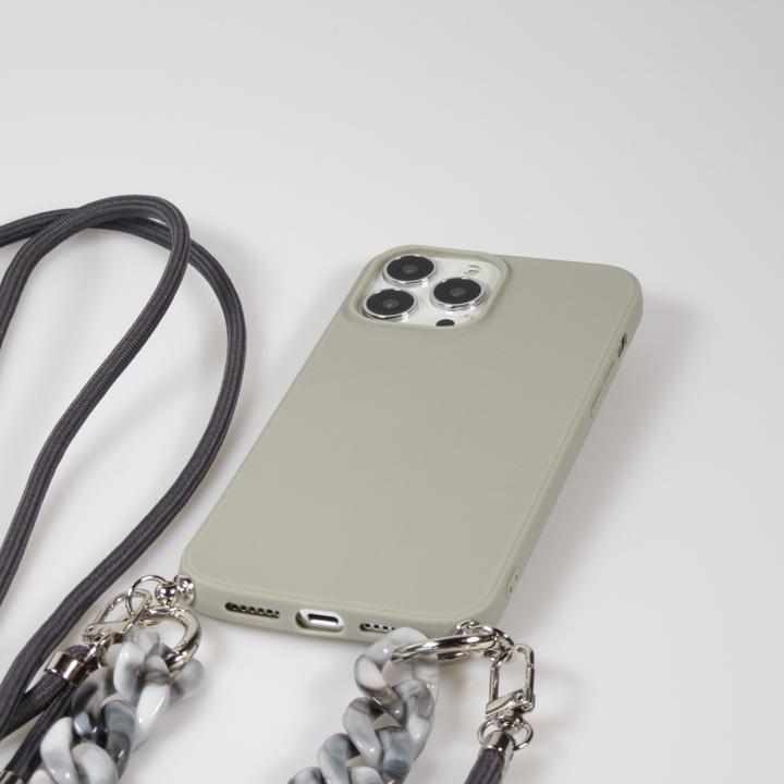 Actual product image PhoneLook Sleeve Silicone Gel with Cape Rope & Decoration Stone Chain Light Grey (Apple iPhone 13 Pro Max)