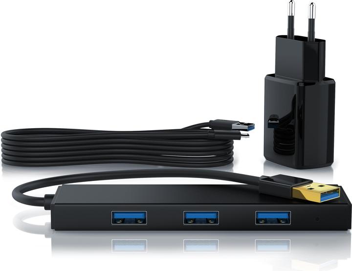 Produktbild Primewire 4-Port aktiver Ultra Slim USB 3.2 Hub Verteiler mit Netzteil (Micro USB, USB-A, 4 Ports)