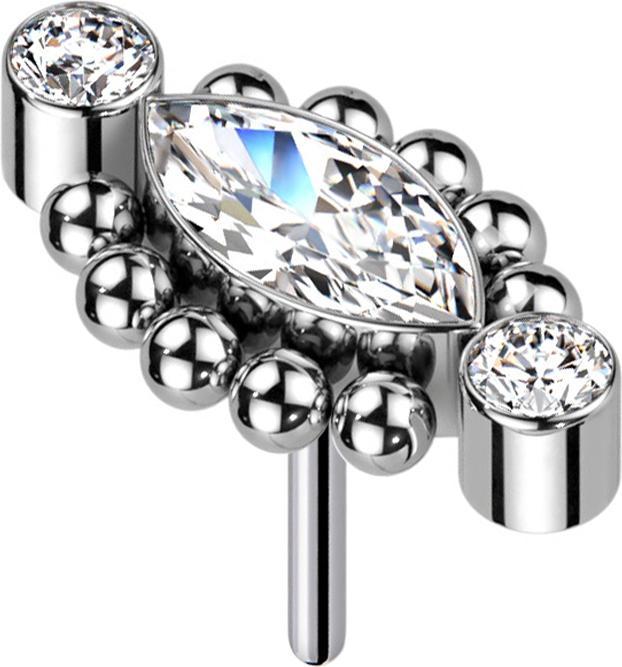 Produktbild Star Piercing Threadless zwei Kristalle silber zehn Kugeln Ovaler Kristall silber (Titan G23, ohne Messing)