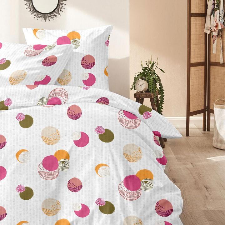Image du produit Enrico Coss Baumwoll Seersucker Bettwäsche Bremen pink orange (Set de linge de lit, 155x220 cm + 80x80 cm)