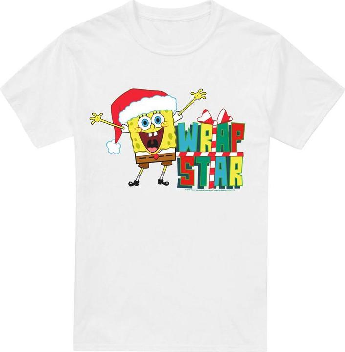 Actual product image Spongebob Squarepants Mens Wrap Star At Christmas T-Shirt (L)