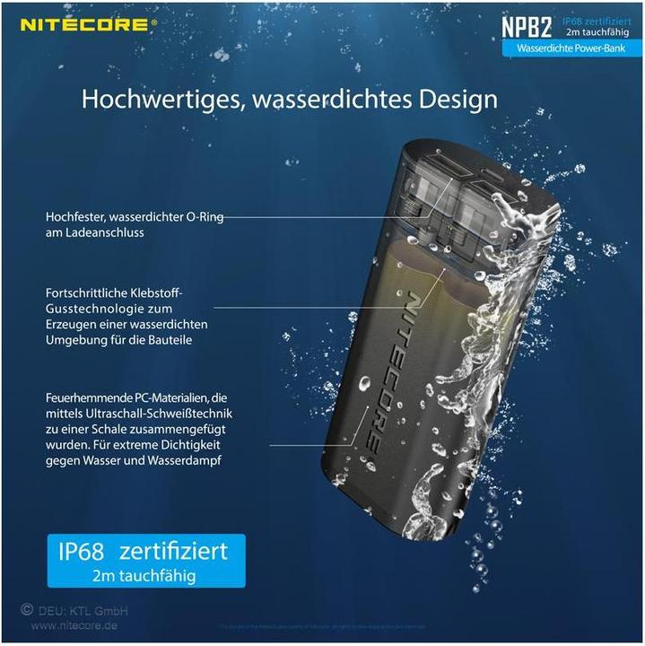 Produktbild Nitecore Powerbank NPB2 - 10000mAh, wasserdicht (10000 mAh, 18 W)