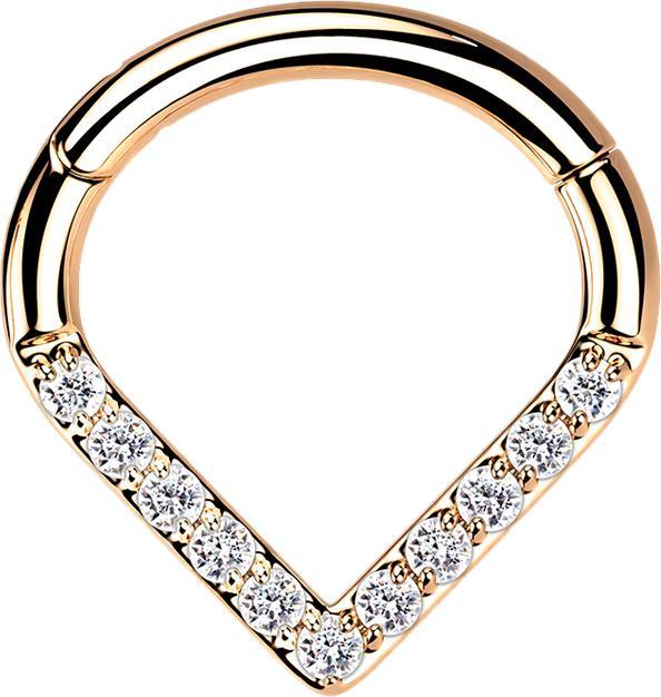 Star Piercing Micro Segmentring klappbar Winkel rosegold Kristalle silber (Titan G23, ohne Messing)