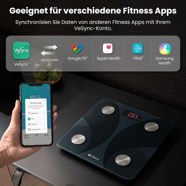 Immagine prodotto Etekcity Digitale Körperfettwaage mit Bluetooth und App-Unterstützung (180 kg)