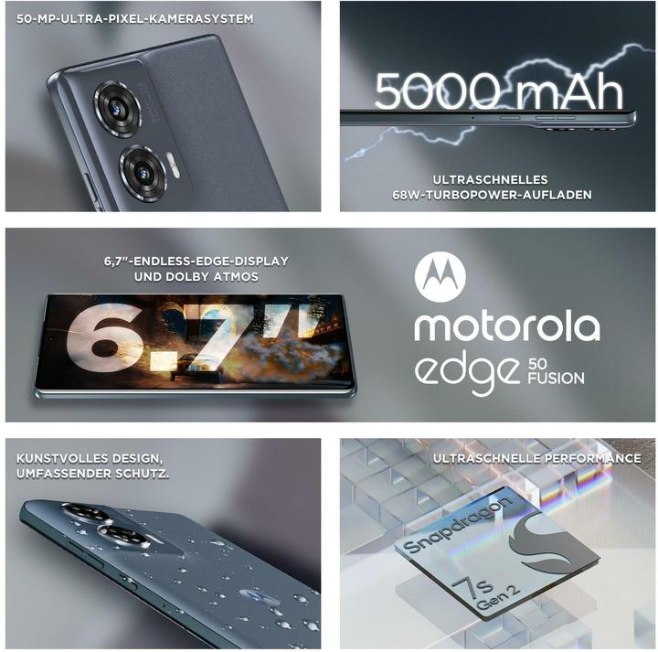 Immagine prodotto Motorola Moto Edge50 Fusion (256 GB, Blu Foresta, 6.70", SIM + eSIM, 50 Mpx, 5G)