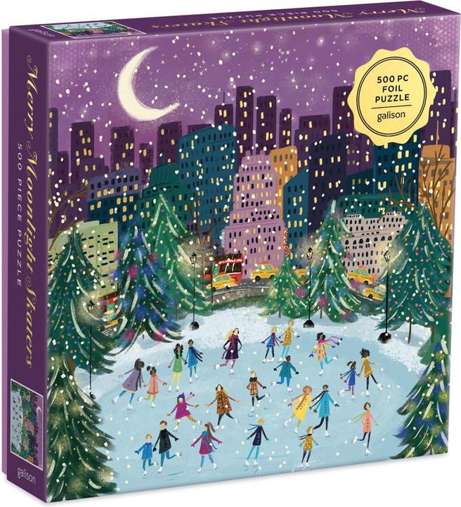 Actual product image Abrams & Chronicle Merry Moonlight Skaters 500 Piece Foil Puzzle (English, LaForme, Joy Galison, 2021)