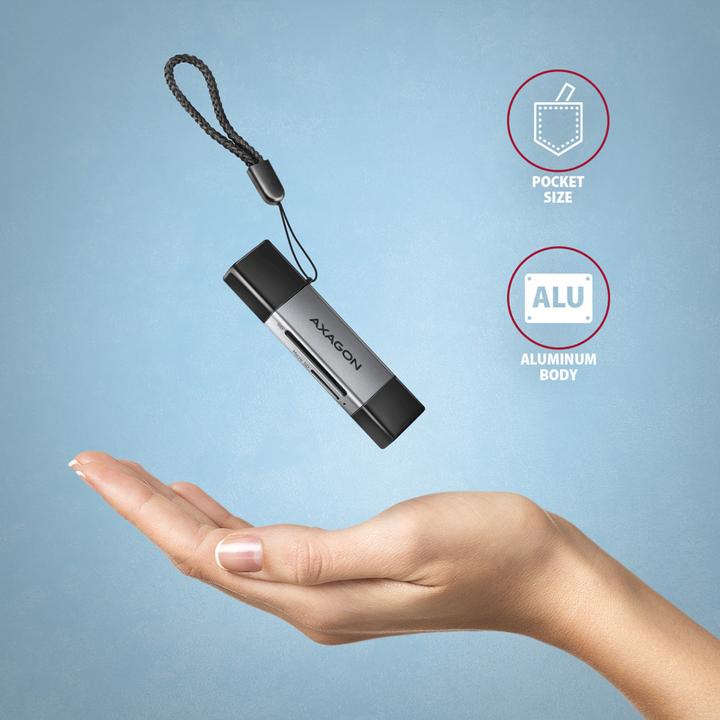 Produktbild Axagon CRE-DAC External USB 3.2 Gen1 Type-C+Type-A 2-slot SD/microSD (USB 3.0, Type-B)