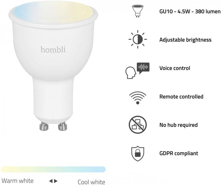 Productafbeelding Hombli Smart Spot (4.5W) CCT Duo Pack (GU10, 4.50 W, 350 lm, 2 x, F)