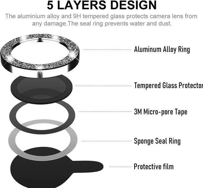 Actual product image Enkay Glitter metal camera ring (1 Piece, Apple iPhone 16 Plus, Apple iPhone 16)