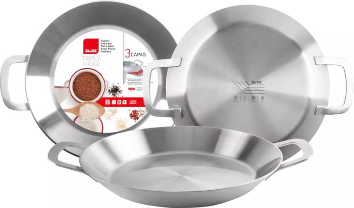 Produktbild Ibili Paellapfanne Triply Energy 38 cm Für traditionelle spanische Paella, geeignet für alle Herdarten (38 cm, Paella Pfanne, Edelstahl)