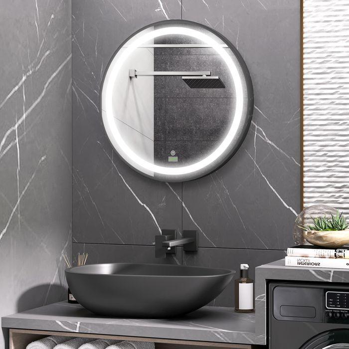 Actual product image Swisshandel24 Bathroom mirror, LED lighting, dimmable, 3 light colours, metal frame, Ø60 cm, black (Ø 60 cm)