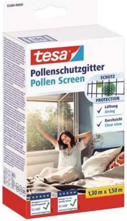 tesa 2x Pollenschutzgitter, für Allergiker, zuschneibar inkl. selbstklebendem Klettband (130 x 150 cm)