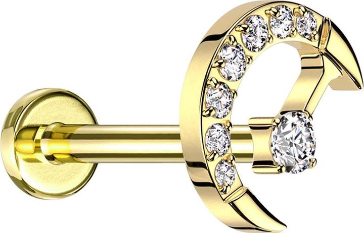 Produktbild Star Piercing Micro Labret Innengewinde vergoldet Halbmond vergoldet Kristalle silber mittig Kristall silber (ohne Messing, Titan G23)