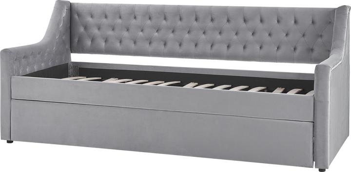Produktbild Beliani Tagesbett ausziehbar Samtstoff grau Lattenrost 90 x 200 cm MONTARGIS (90 x 200 cm)
