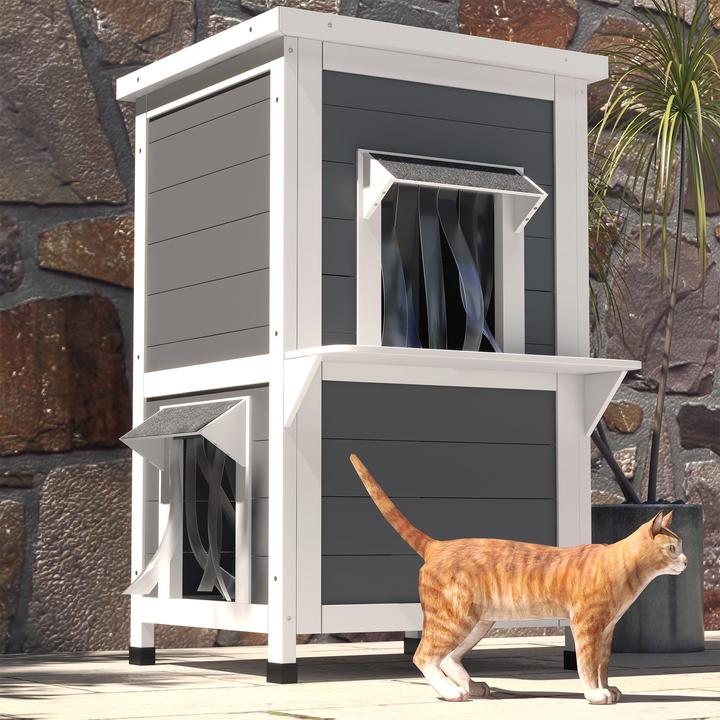 Actual product image PawHut Cat house with 2 levels and curtain (Cat)