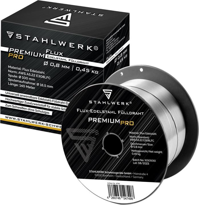 Actual product image Stahlwerk Cored wire FLUX stainless steel E308LFC 0.8 mm 0.45 kg Wire reel Wire spool