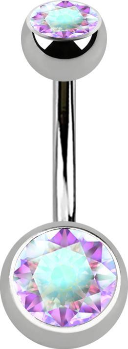 Actual product image Star Piercing Banane silber Innengewinde mit zwei Kugeln silber mit Kristall multicolor (Titanium G23, without brass)