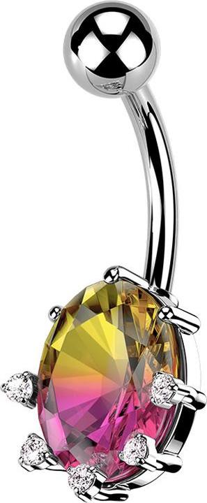 Produktbild Star Piercing Banane silber mit Kugel grosses Ovalen Kristall (Chirurgenstahl 316L, Messing)