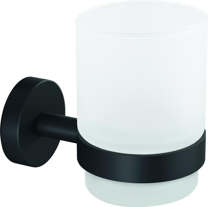 MOON BLACK toothbrush tumbler incl. adhesive solution without drilling (9 x 13.5 x 18 cm)